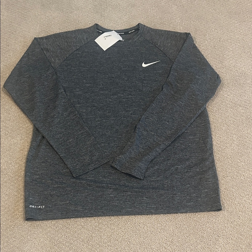 Nike Dark Gray Heathered Dri-FIT Crew Sweatshirt with White Swoosh